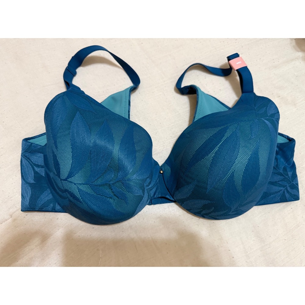 Cacique 40C Teal Leaf Lace Underwire Bra NEW Plunge Lightly Lined